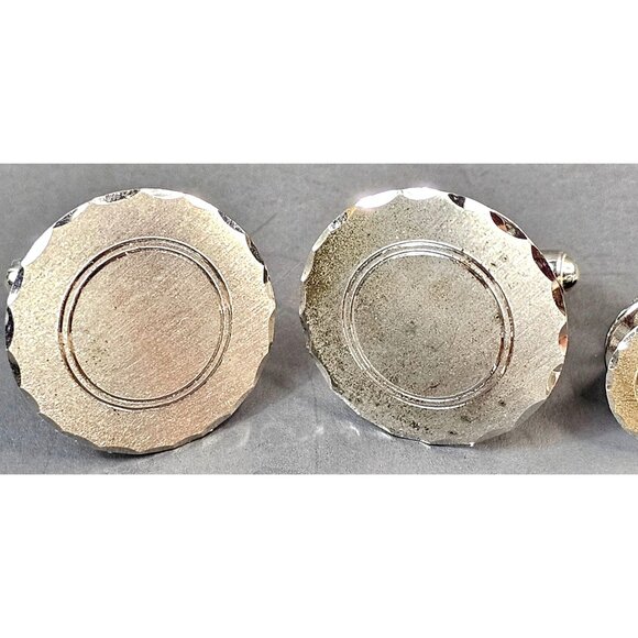 Ridley MCM Silver Cufflinks Tie Tack Set Scalloped Edge Design Mens Jewelry - Picture 6 of 7